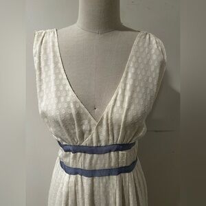 Elegant White Dress with Blue Accents